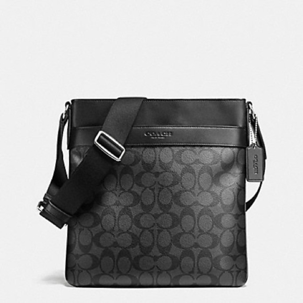NWT COACH  BOWERY CROSSBODY SIGNATURE F71877 Shoulder Messenger Bag Black Gray